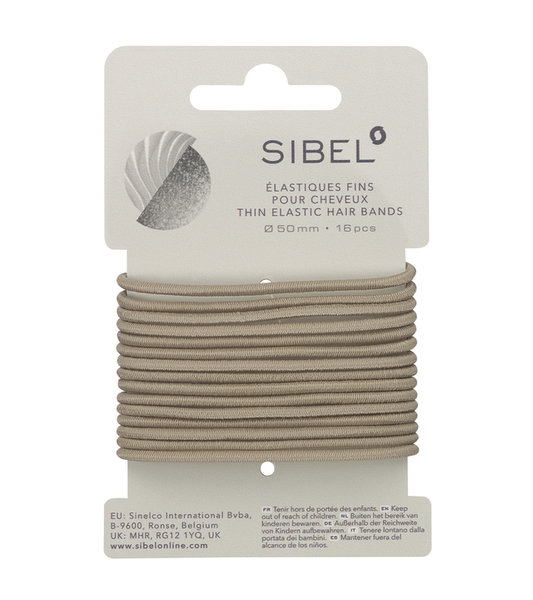 Sibel Thin Elastic Hair Bands, ohut vaaleanruskea 16 kpl