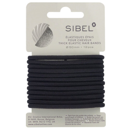 Sibel Thick Elastic Hair Bands, musta 12 kpl