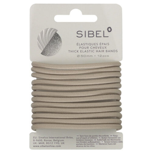 Sibel Thick Elastic Hair Bands , vaaleanruskea 12 kpl