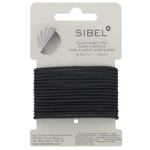 Sibel Thin Elastic Hair Bands, ohut musta 16 kpl
