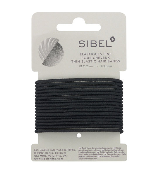 Sibel Thin Elastic Hair Bands, ohut musta 16 kpl