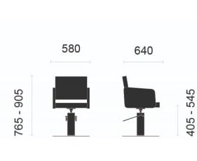 Takumi-Yuki-Black-Hydraulic-Styling-chair-with-square-base-dimensions Takumi Yuki kampaamotuoli, mattamustaa hydraulipumppu