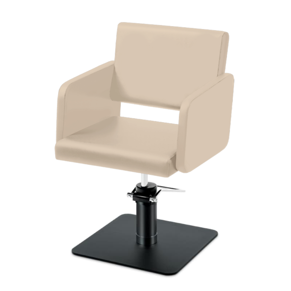 Takumi-Yuki-Hydraulic-Styling-chair-with-black-square-base-Duna Takumi Yuki kampaamotuoli, mattamustaa hydraulipumppu